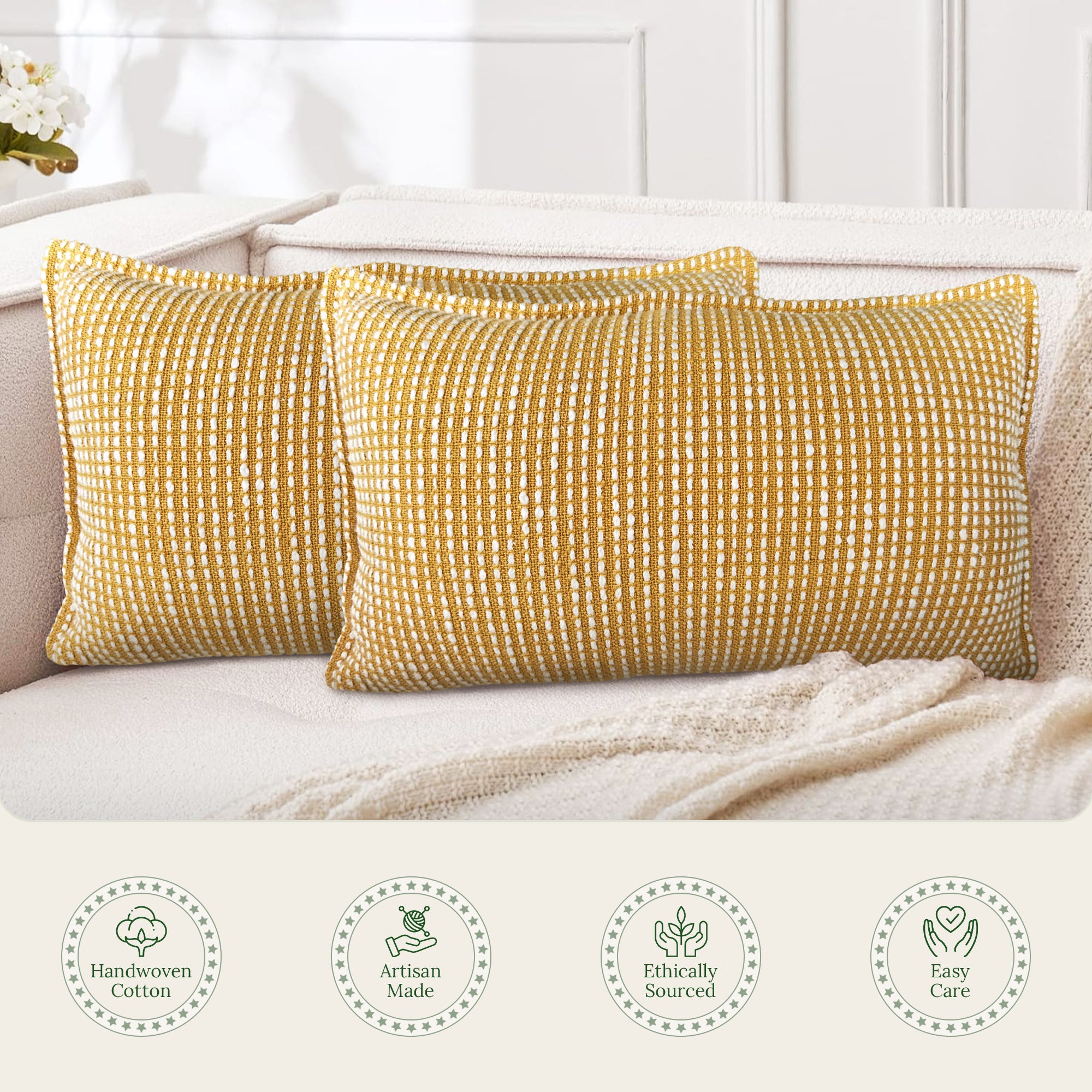 Golden Glow Lumbar Pillow Cover